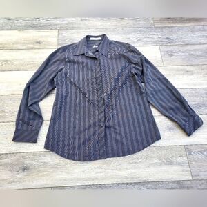 Foxcroft black button down shirt with striped dotted print size 10